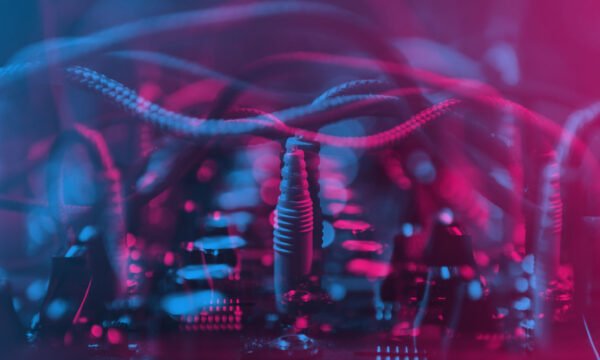 Dj midi controller device for composing new music and sound effects at party.Produce digital musical tracks with synthesizer deck.Audio equipment edited with 3d stereo effect